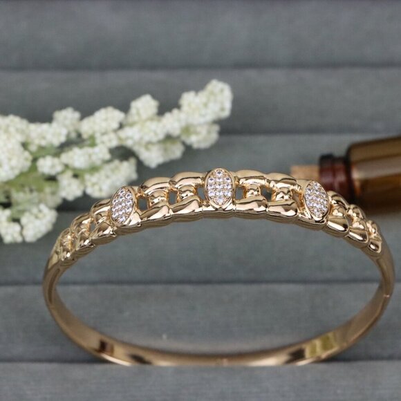 Elegant Rose Gold Bangle with Oval CZ Accents, XPBL0454 - Picture 9 of 11
